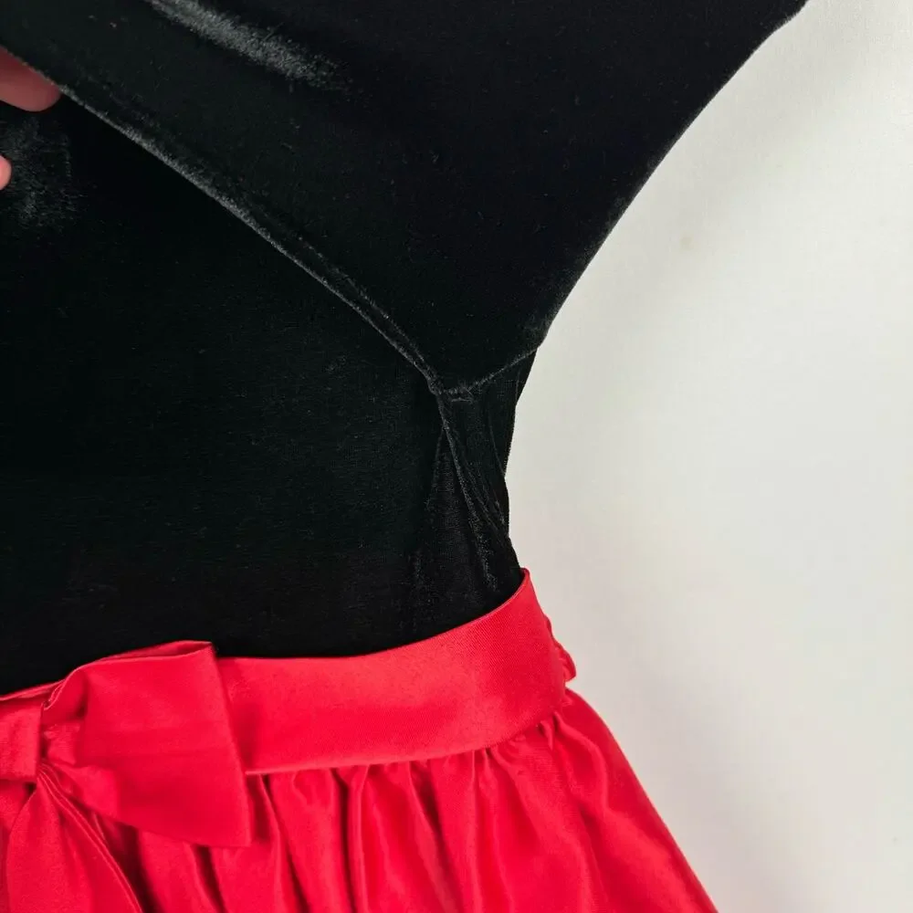 RARE EDITIONS |‎ Black Velvet Baby Doll Red Satin Floral Glitter Dress | Kid's 5